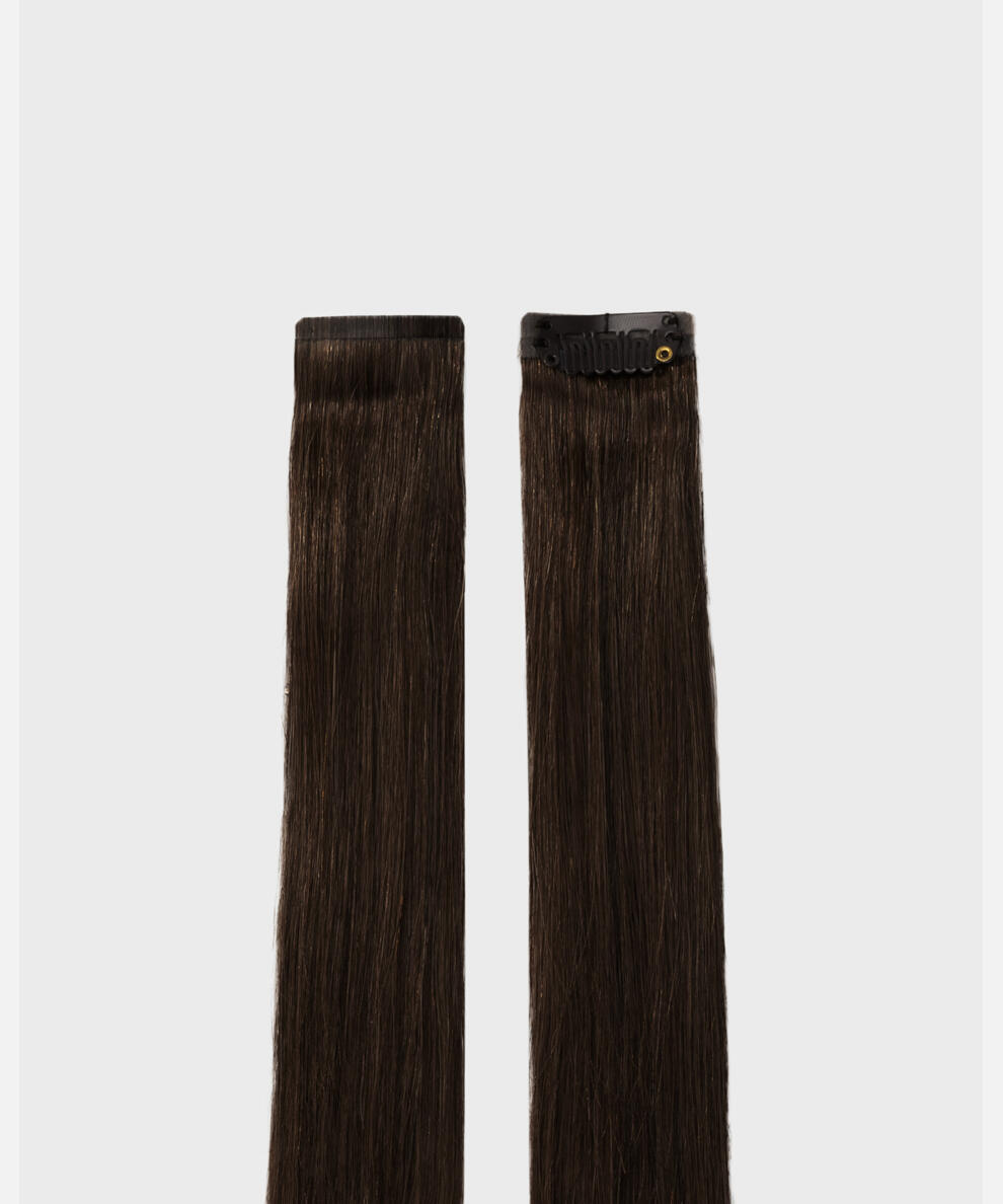 Single Invisible Clip-ins Straight / 2 pieces 1.2 Black Brown 40 cm